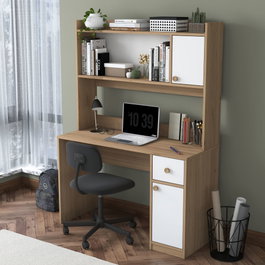 Hanah Home Escritorio de Estudio y Estantería Nogal y Blanco
